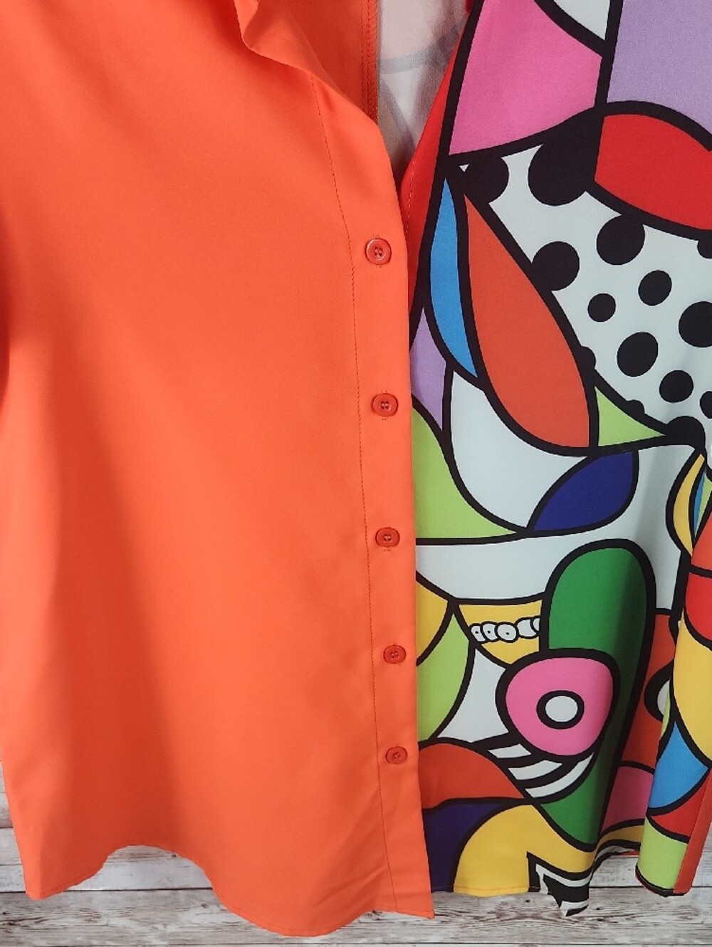 SHEIN Orange Mixed-Print Button Down Shirt - Picture 4 of 7